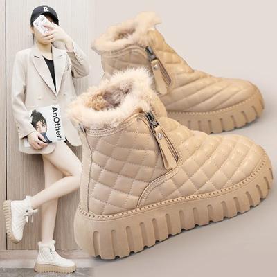 Женская обувь Платформа Приподнятые Снежные Ботинки Женские Зимние Плюшевые Кожаные Ботинки Теплая Хлопковая Обувь Комфорт Хлопковые Короткие Ботинки Botas Mujer