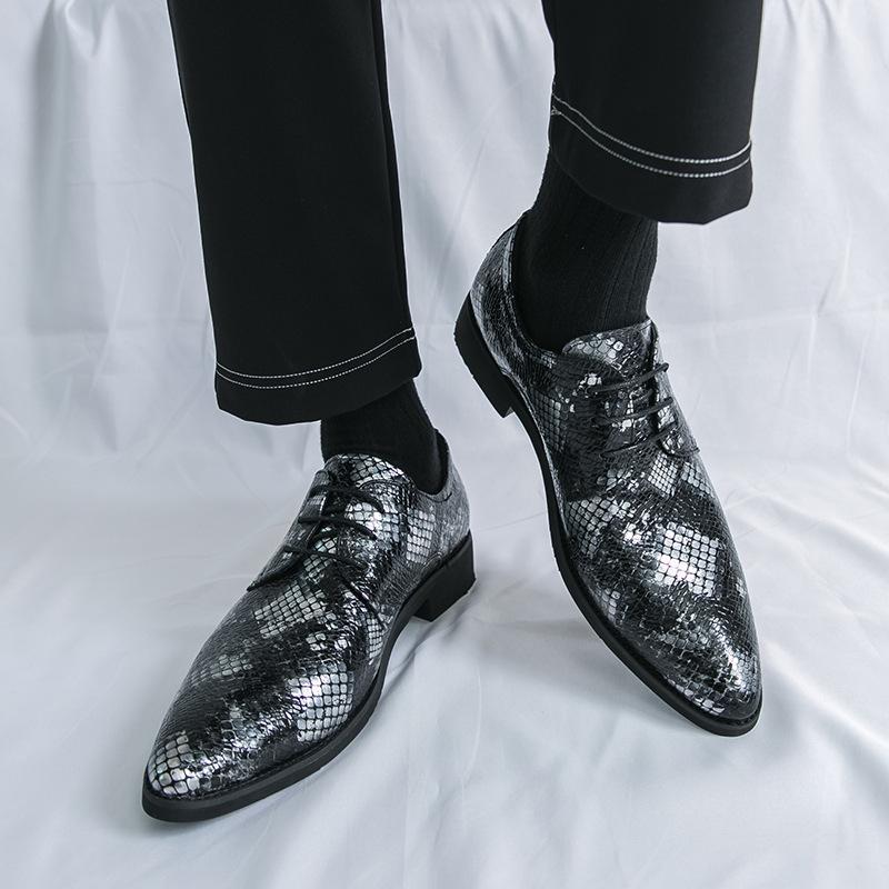 Мужские кожаные туфли с ромбовидным узором и заостренным носком – Business Casual, Модный европейский и американский стиль, Большие размеры