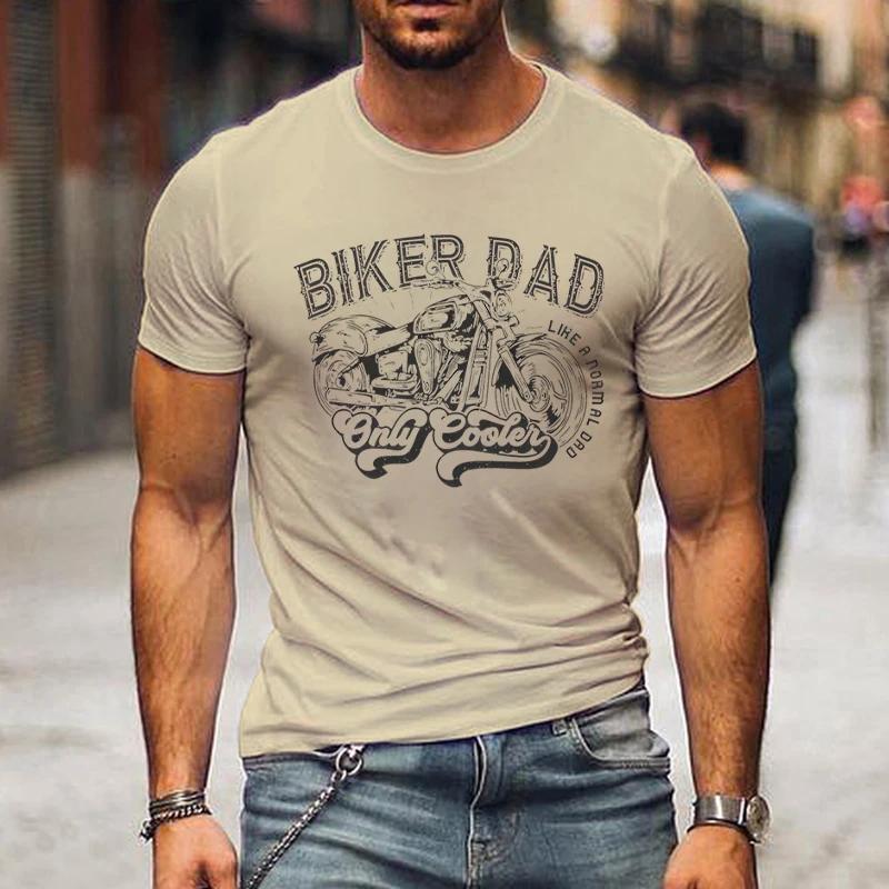 Футболка для мужчин с изображением мотоцикла, принт «Байкер-папа», короткий рукав, классическая уличная футболка, мужские рубашки на День отца, свободные летние футболки