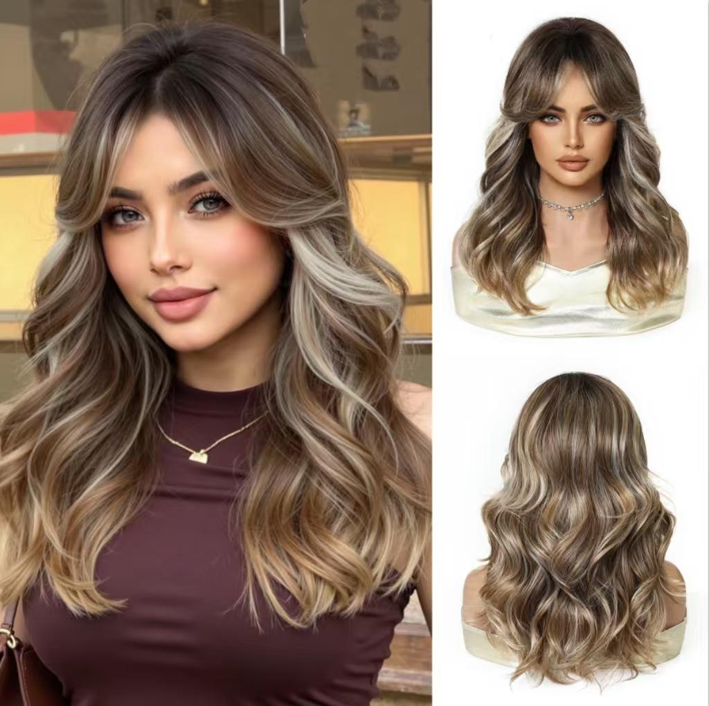 20 Inch Long Layered Cut Wigs for Women, Gorgeous Fluffy Wigs, Synthetic Full Machine Wigs for Party, Daily Use, Synthetic Fiber Wig