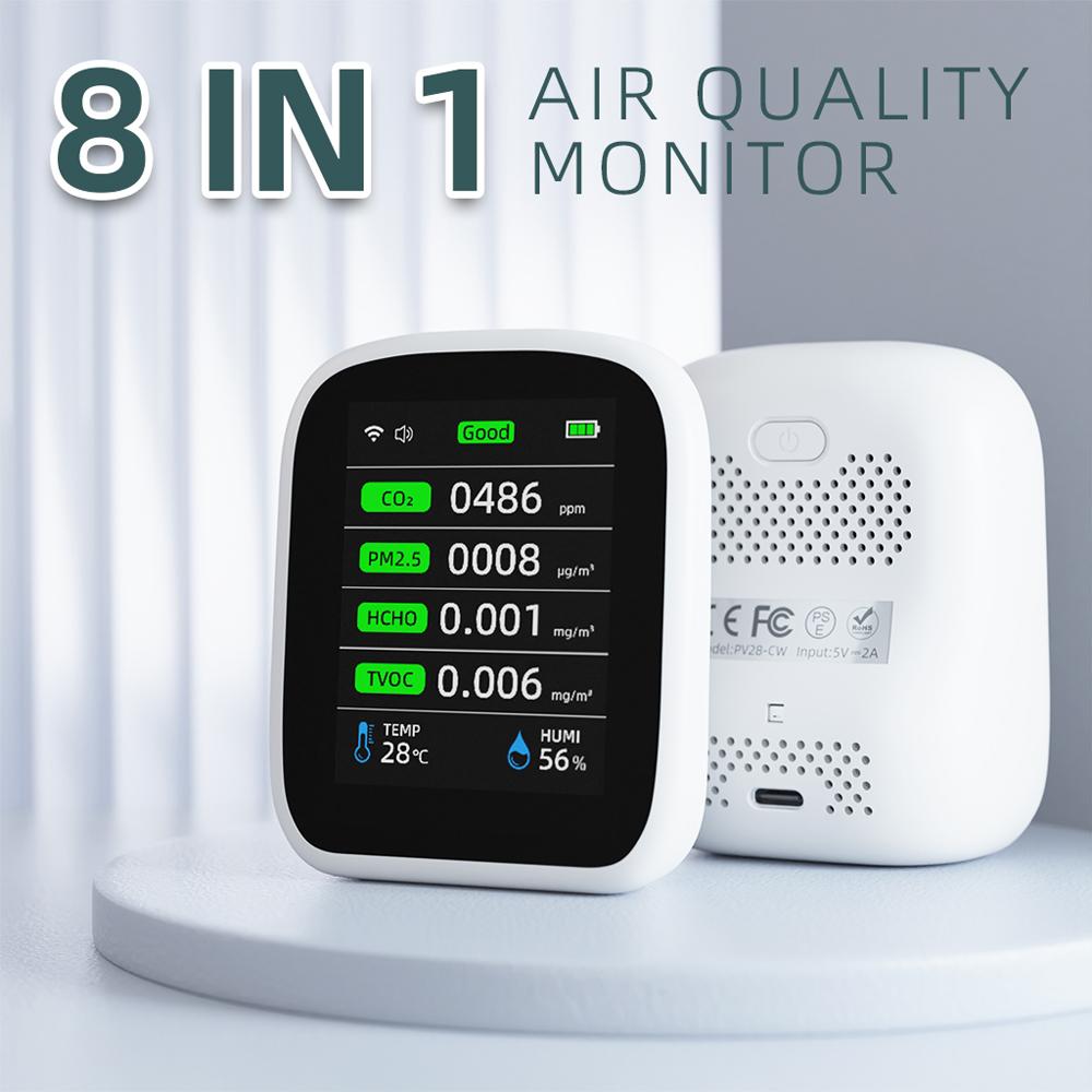 Портативный ЖК-измеритель качества воздуха 3 в 1/8 дюйма 1 WiFi PM1.0 PM2.5 PM10 CO2 TVOC HCHO Тестер температуры и влажности с голосовым сигналом