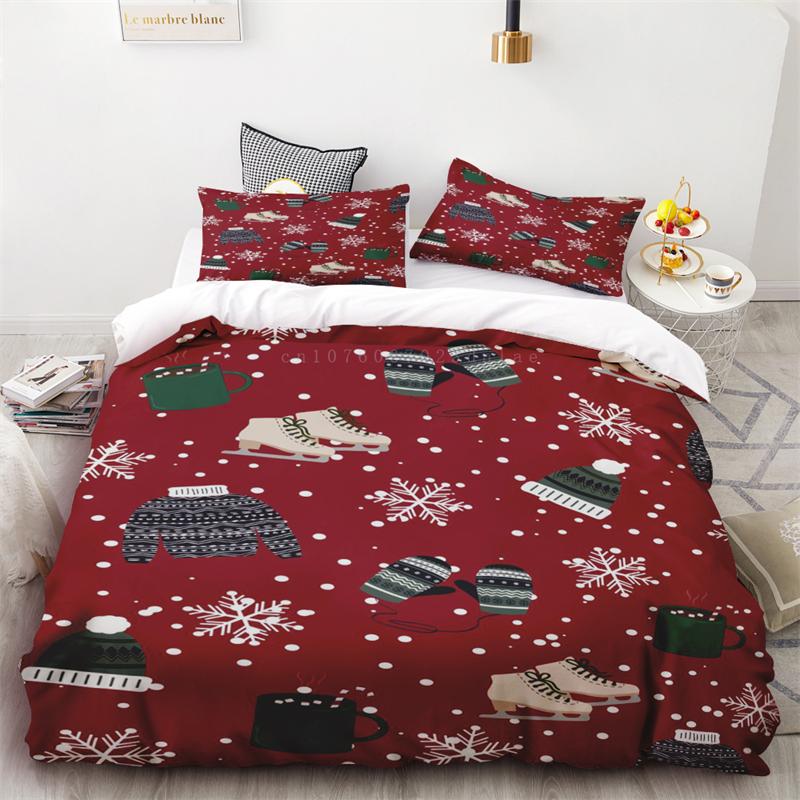 Duvet Cover Christmas Snowflakes Black Background Three Piece Collection One Quilt Cover Two Pillowcases Single Double Queen King
