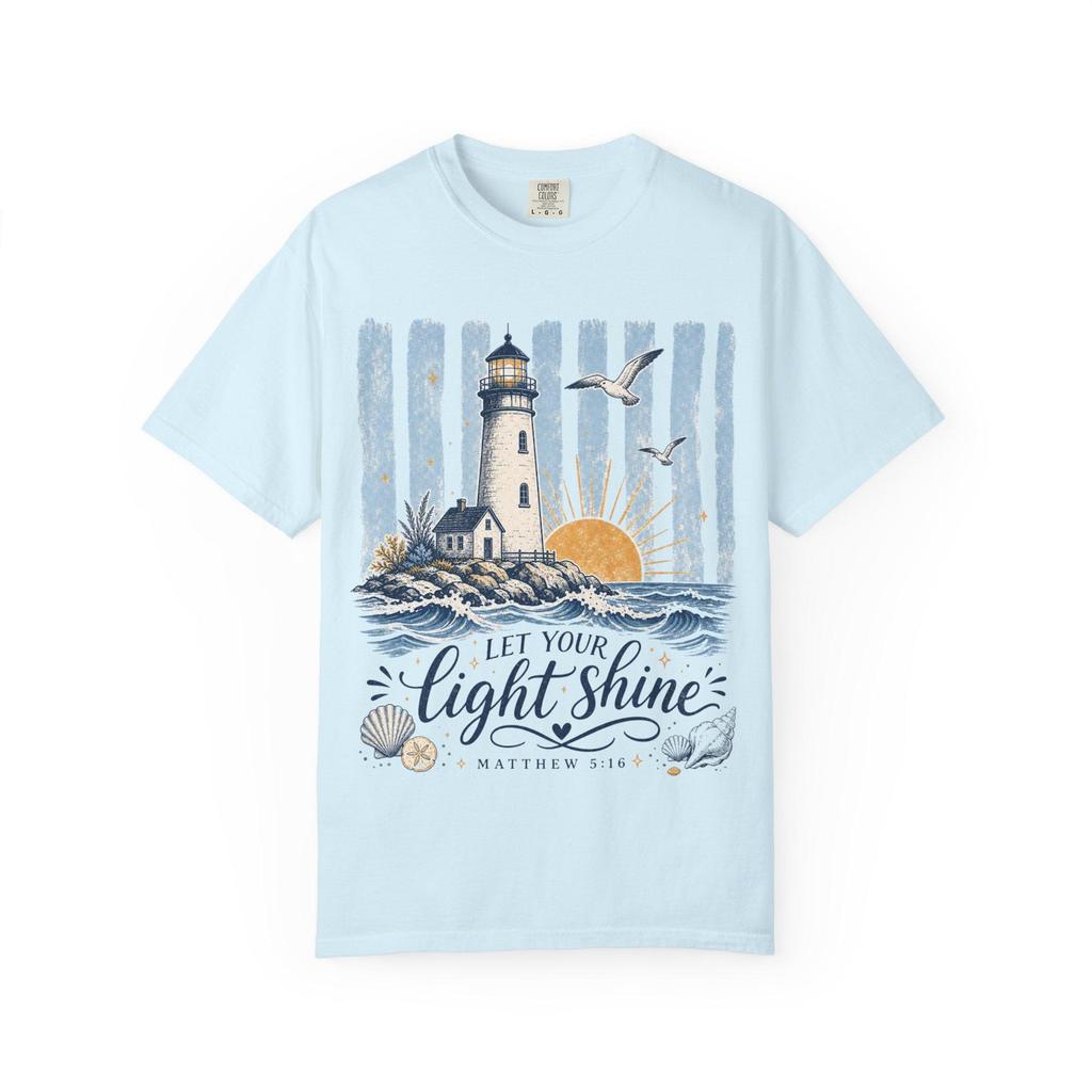 Lighthouse Sunset "Let Your Light Shine" T-Shirt | Coastal Nautical Tee