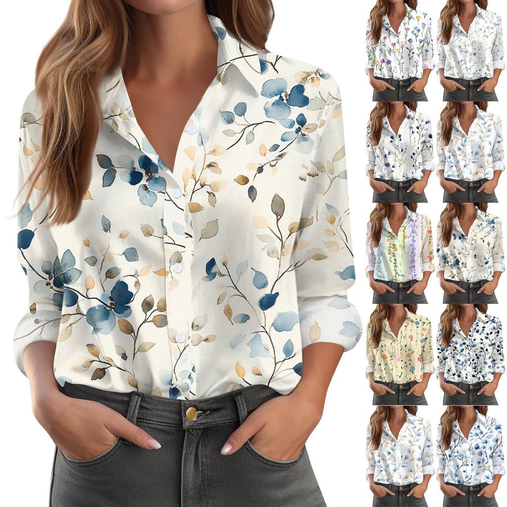 Women's Shirt Blouse Print Button Long Sleeve Casual Basic Shirt Collar Regular Top