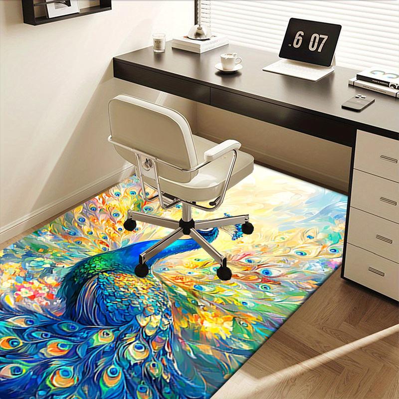 Colorful Peacock Chair Mat - Office Carpet, Oversized Rug for Home Decor, Sofa Mat, Desk Pad Gift, Suitable for Bedroom, Living Room, Variou