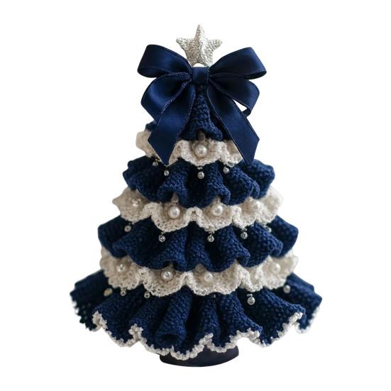 DIY Crochet Christmas Tree Kit Small Xmas Tree Craft Kit with Bow And Faux Pearl Handmade Holiday Decoration for Beginners