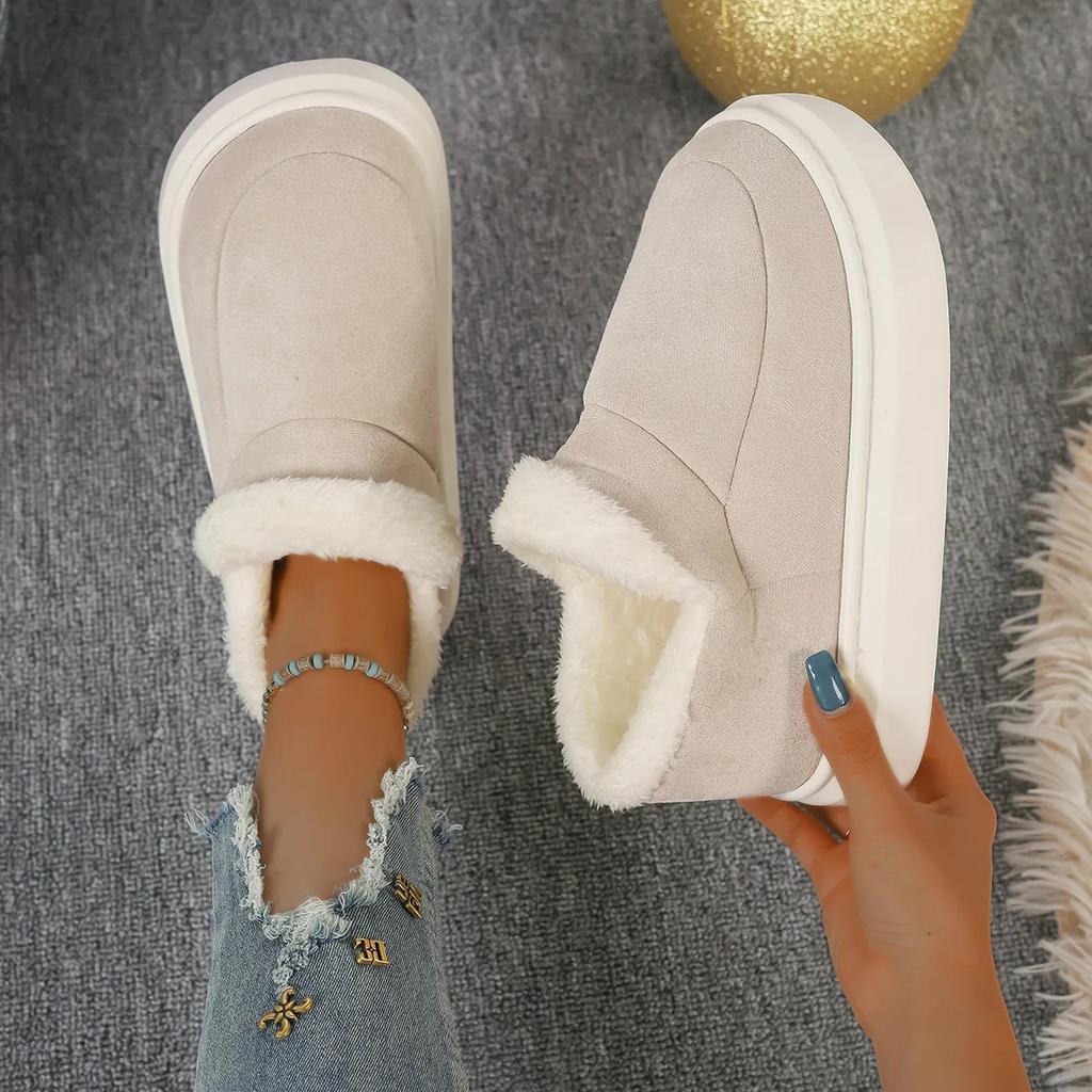 Модные женские зимние ботинки на платформе больших размеров, осенне-зимние уличные теплые ботильоны без шнуровки с плюшевой подкладкой и противоскользящей подошвой