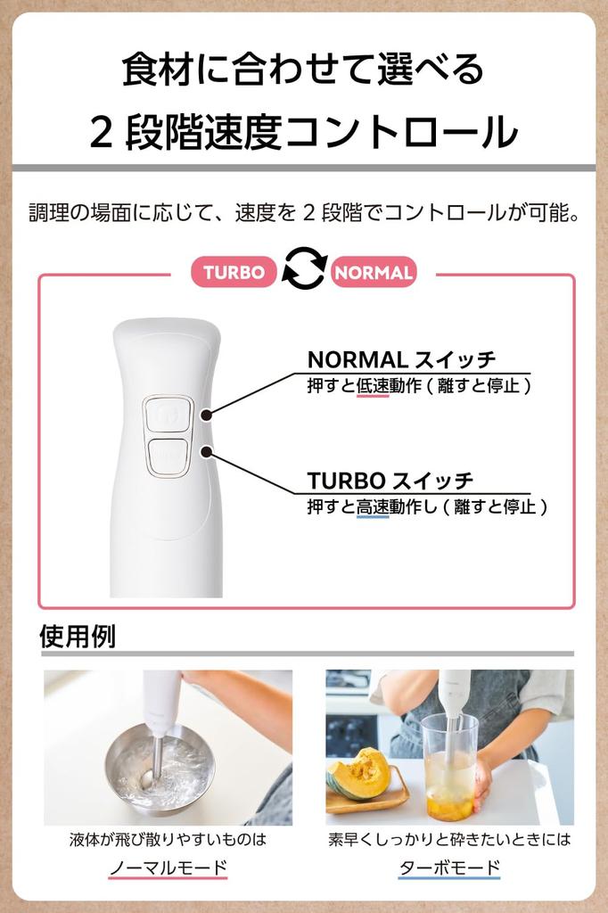 Tescom Hand Blender, 3-in-1: Crush, Mix, Chop, and Whisk, with Blending Cup, 700ml, Compact Storage, White, TBL05A-W