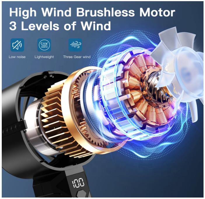 Portable Wearable Handheld Turbo Fan Digital Display 5 Wind Speeds USB Rechargeable Quiet Operation Car RV Use