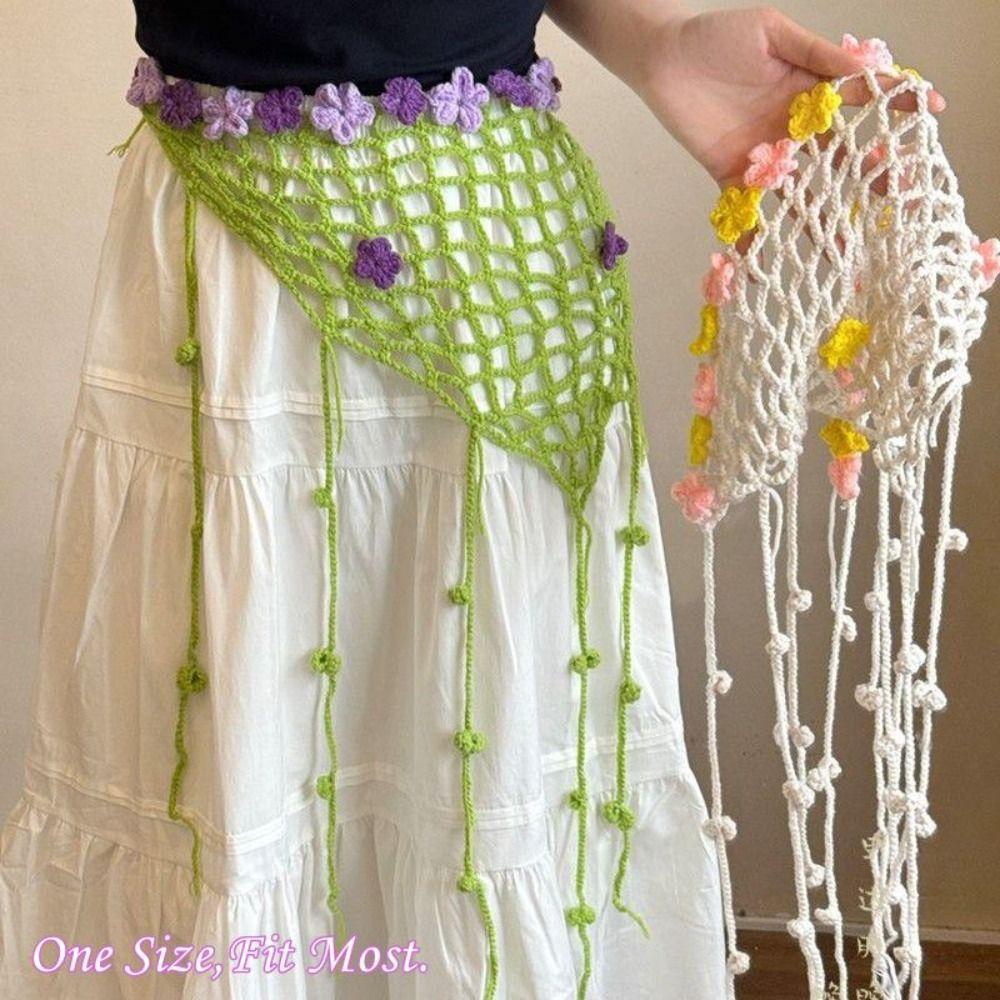 Floral Crochet Triangle Scarf Hip Scarf Mesh Headscarf New Flower Headscarf Skirt Decor