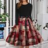 Women's Fashion Round Neck Slim-Fit Christmas Print Long-Sleeved Dress