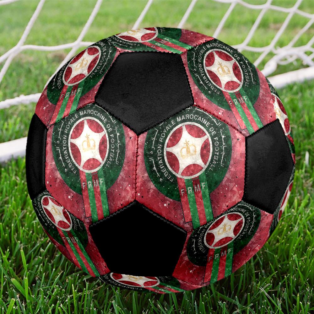 Футбольный мяч Morocco National FC, размер 5, разноцветный, подходит для всех возрастов, машинная строчка, материал ПВХ, соревновательного уровня, прочный и с высоким отскоком