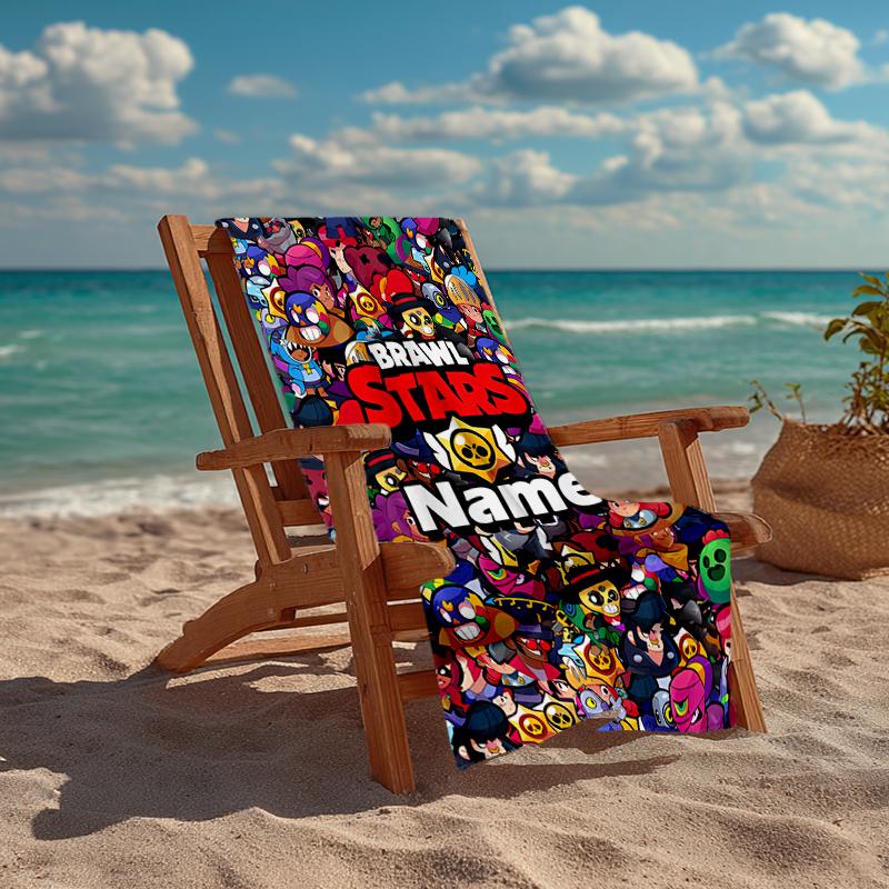Custom Name Ultra-Soft Beach Towel with Brawl Stars Theme,Ideal for Pool - Camping, Diving - Perfect Travel Essential, Vibrant Beach Towel.