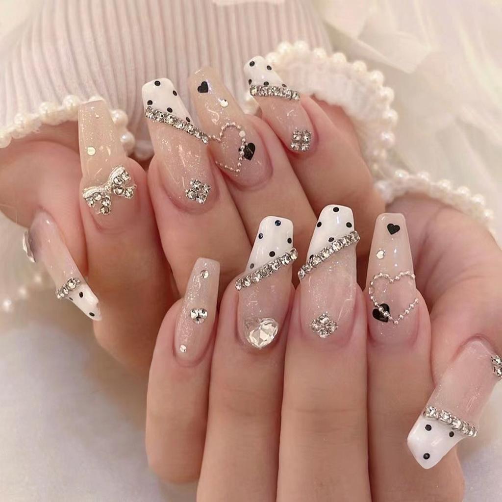 24 Pieces Flash Diamonds, Flash Bows, Cow Pattern Dots, Wearing Armor, Love Glitter Powder, Ice-permeable Nail Art Pads