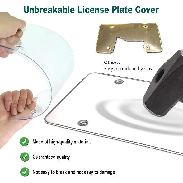 Silicone License Plate Frame With Cover Combo- Flat Clear License Plate Shield And Rustproof Black Car Tag Holder, 1 Set Unbreakable Transparent