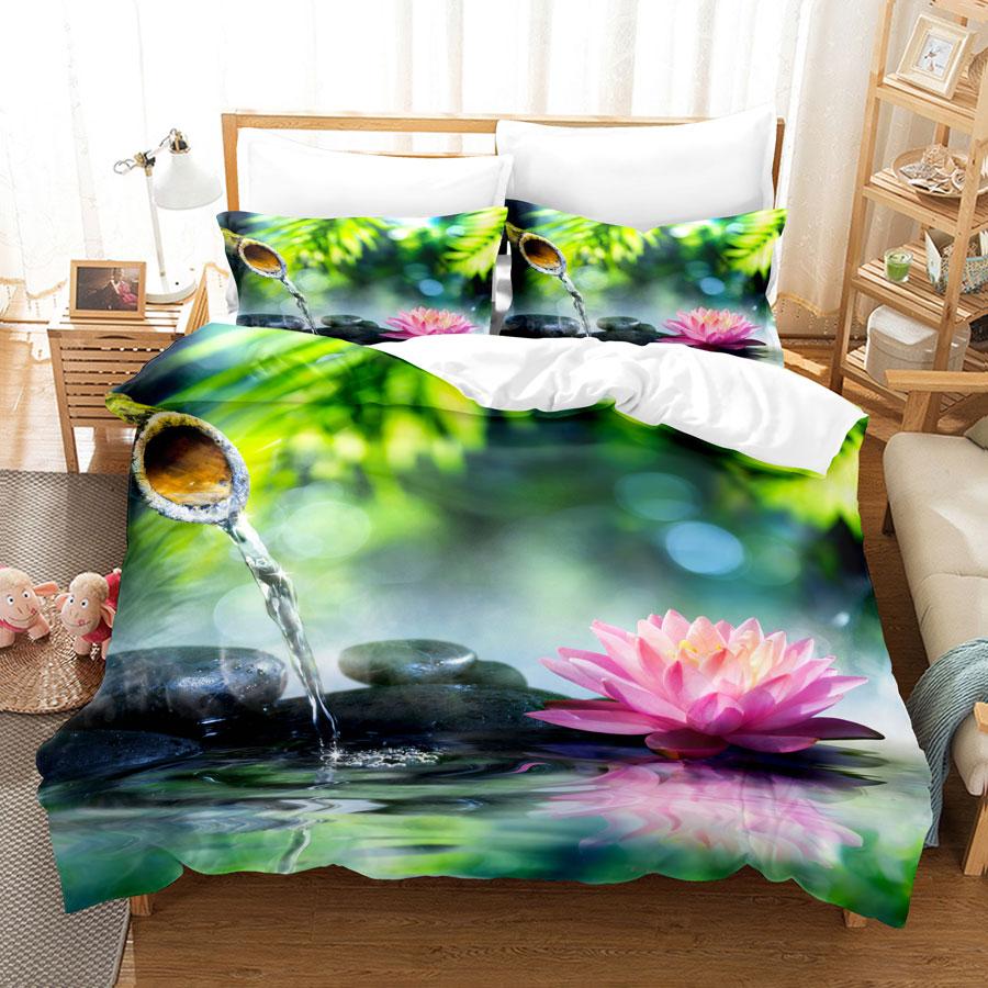 Comforter Green Flower Double Bed With Lotus Bedding Set King Size 3Pcs 2Pcs Single Twin Full 200X200 220X240Cm
