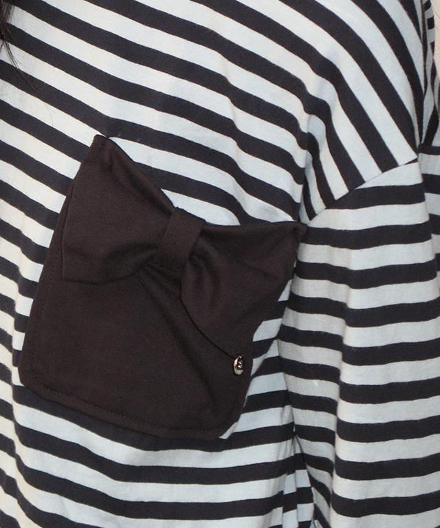 RONRON Ribbon Pocket Stripe Long Sleeve Navy Blue