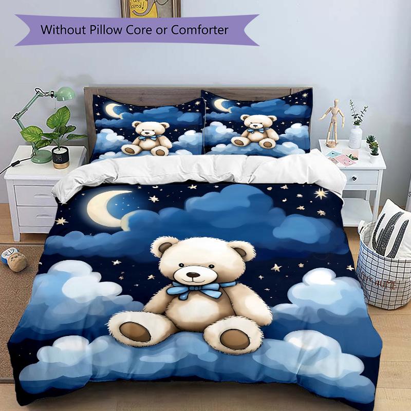 Teddy Bear Clouds Print 3Pcs Bedding Setduvet Cover With 2 Bedropillowcase Home Birthday Gift