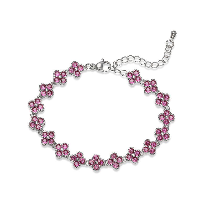 Elegant Light Luxury Women's Gold Plated Copper Bracelet Zircon Four-leaf Clover Necklace Flower Jewelry Set