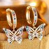1 Pair Butterfly Hoop Earrings, Gold Synthetic Zirconia - Colorful Cute Jewelry Gift for Ladies, Wedding Party Wear
