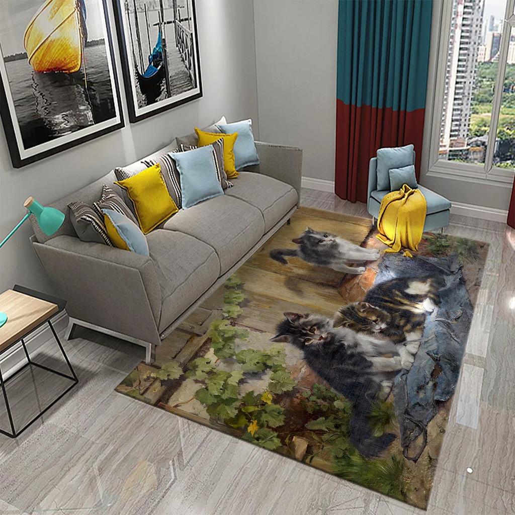 Милый Кот Масляная Живопись Ковер Ванная Комната Современный Нескользящий Дверной Коврик Кухня Дом Гостиная Спальня Смешной Декор Котика Напольный Коврик