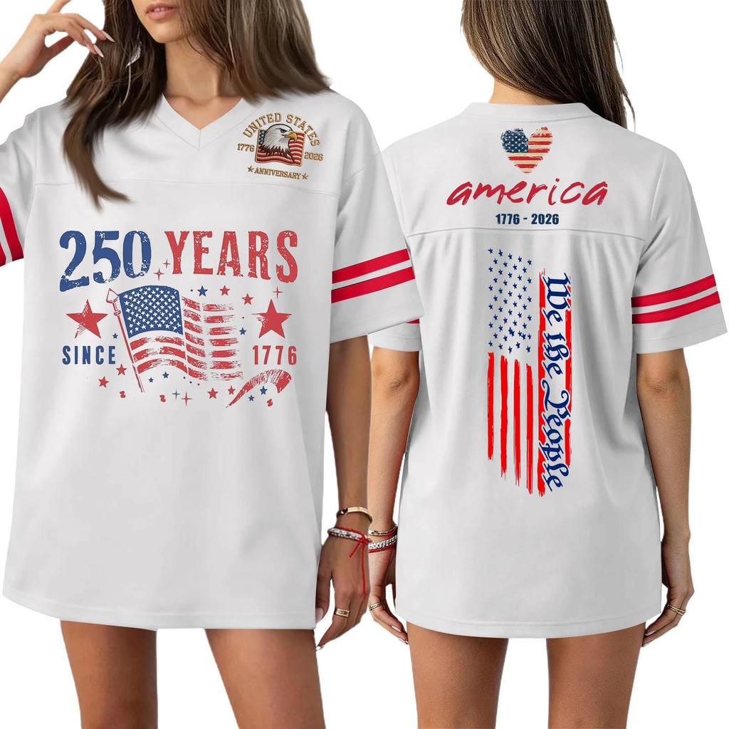 Женская повседневная модная спортивная футболка с V-образным вырезом, принтом ко Дню независимости, коротким рукавом, топ