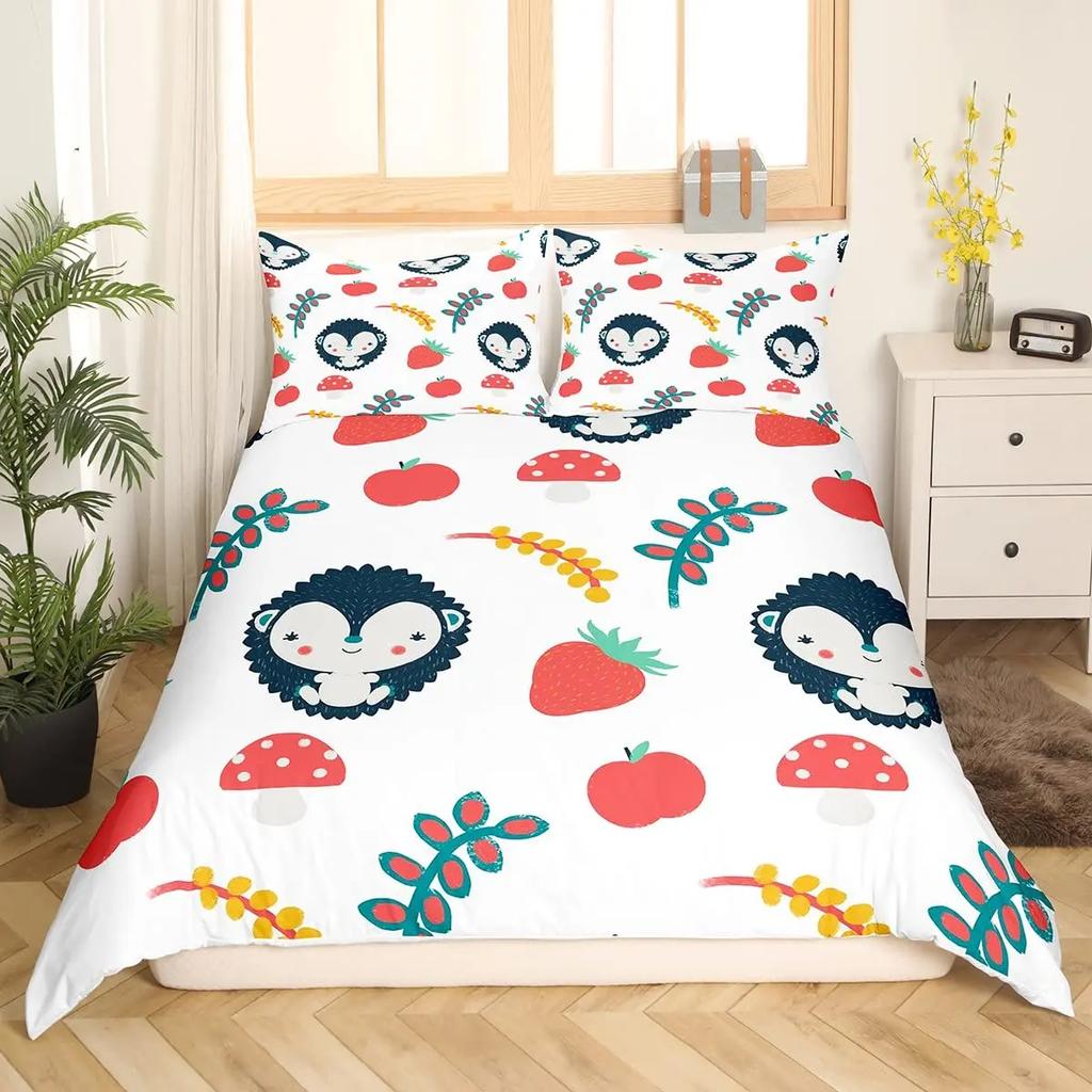 Пододеяльник с изображением ежа 3D с изображением ежа и цветка 2/3 шт. Комплект постельного белья для детей, мальчиков и девочек, королева животных, двойной пододеяльник