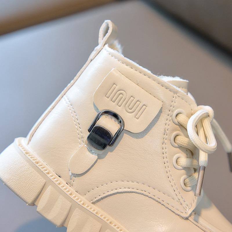 Стильные рабочие ботинки для мальчиков, зимние детские короткие ботинки, винтажные модные ботинки Мартина для девочек и малышей, ботинки на толстой флисовой подкладке.