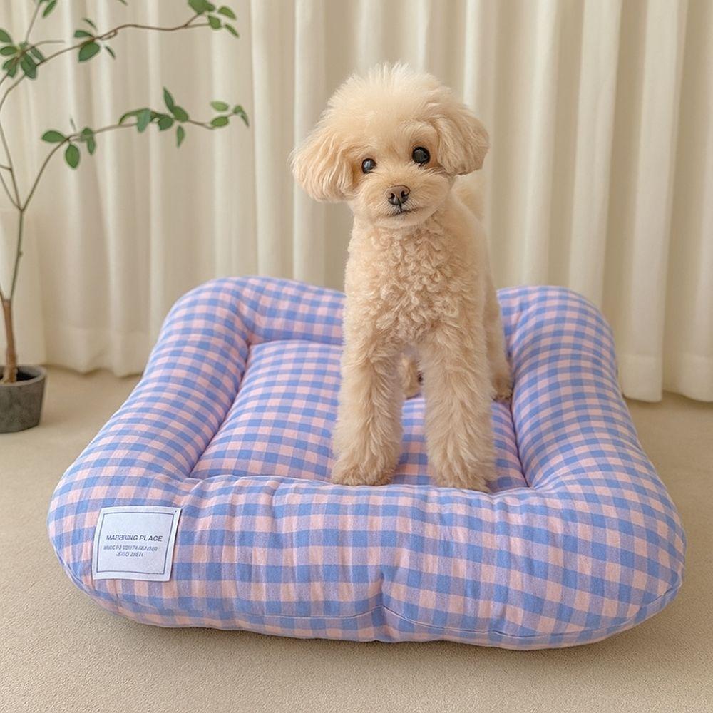 Macaron Plaid Dog Cushion Non-slip Pet Mattresses Breathable Cat Mat  for Cats and Dogs