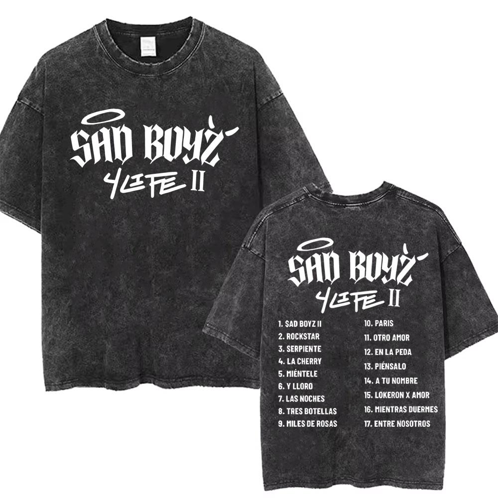 Singer Junior H Sad Boyz Washed Vintage Tshirt Summer Men Women Casual Fashion Oversized TShirt Mens Hip Hop Aesthetic T Shirt