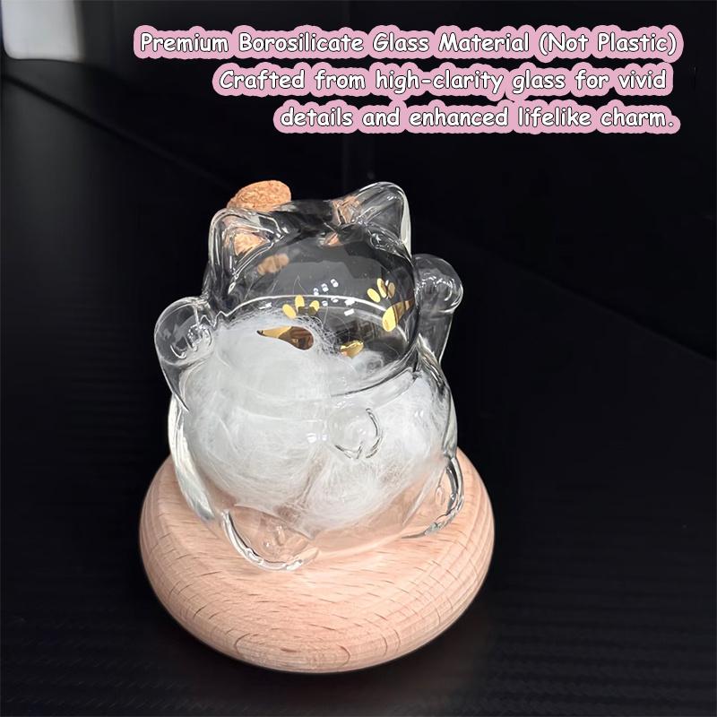 Transparent Cat Fur Keepsake Display, Glass Fortune Cat Bottle With Base, Mini Pet Memorial Storage Jar