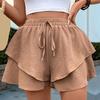 Женские летние шорты, эластичные, с высокой талией, регулируемые, с широкими штанинами, с оборками, многослойный дизайн, повседневные шорты