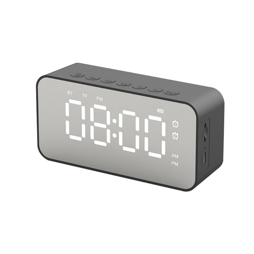 Digital Display Bluetooth Speaker Stereo Sound LED Mirror Clock Creative FM Radio Desktop