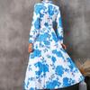 GMXIA Women's Fashion Autumn Winter Floral Print Long Sleeve POLO Neck High Waist Casual Dresses
