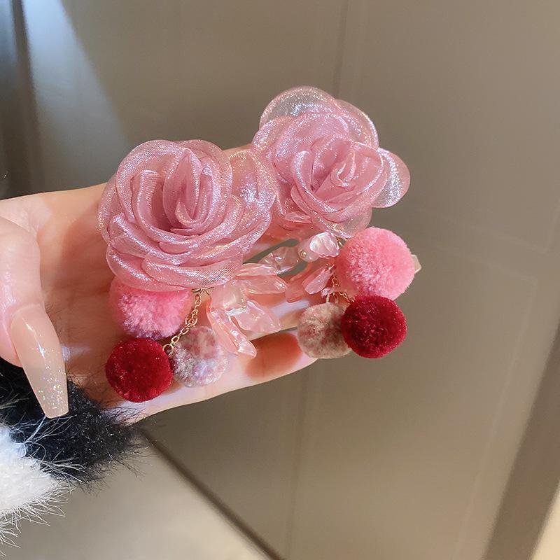 Серьги с розовыми цветами в форме сердца и кошачьим глазом, модные серьги, высококачественные серьги