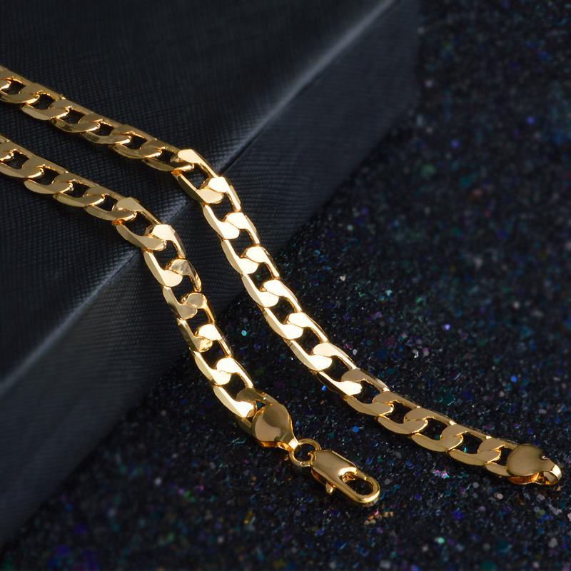Новые ожерелья из 18-каратного золота, 20 дюймов, классические 8 мм, боковая цепочка, ожерелье для мужчин, ювелирные изделия высокого качества, подарки на свадьбу