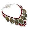 Unakite, Garnet Handmade 925 Sterling Silver Jewelry Necklace 18" Y9I98