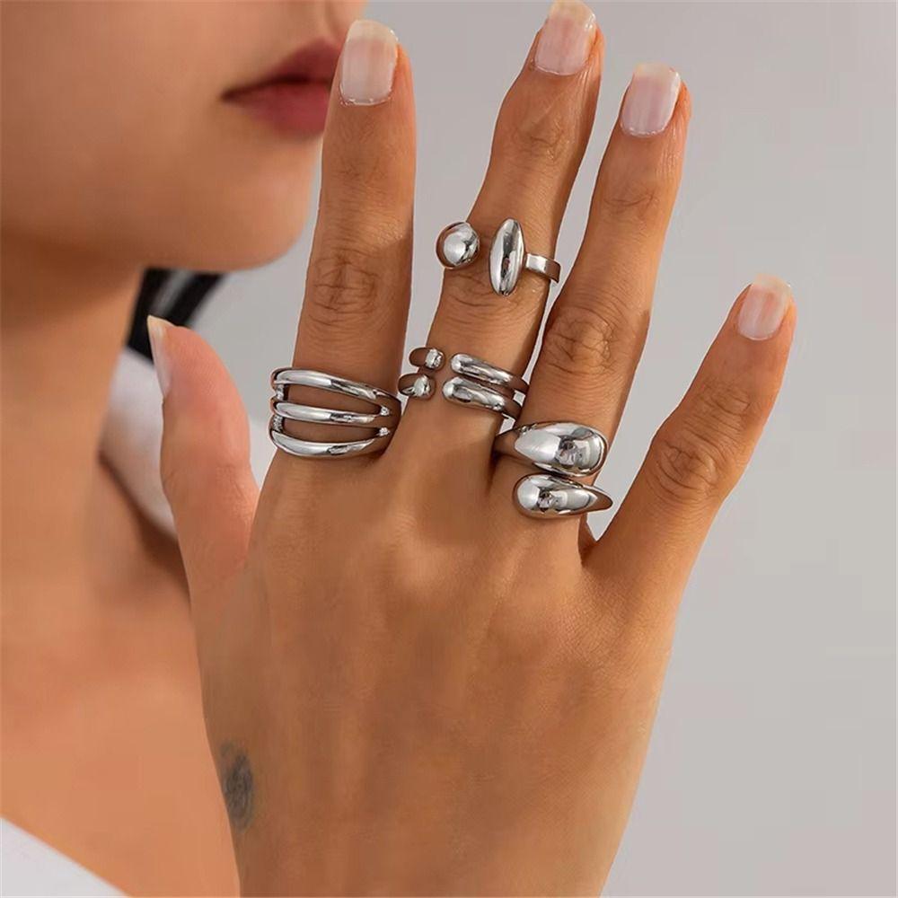 Набор из 4 штабелируемых геометрических колец, кольца на фаланги в форме объятий, модные кольца на пальцы, женские украшения