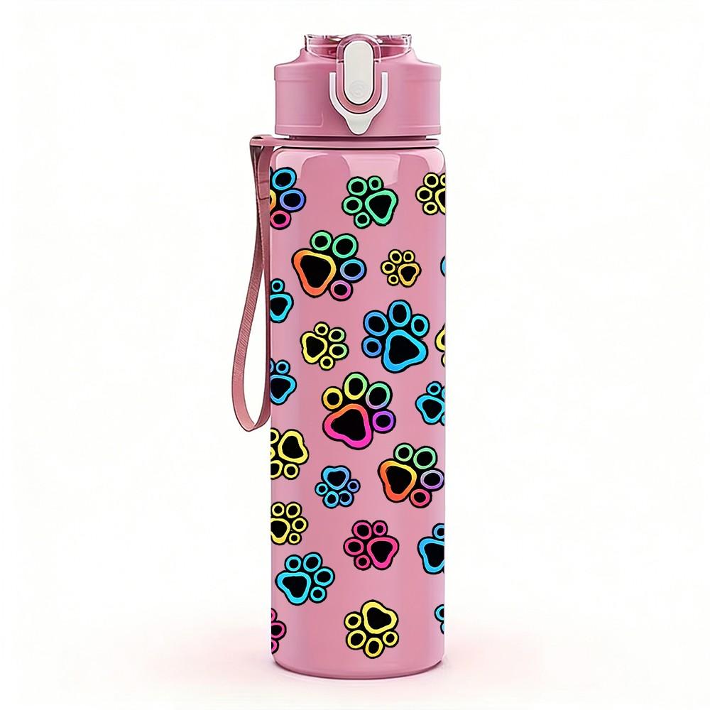 1PC Dense Small Multicolor Flower Print 750ml Color Plastic Sports Water Bottle Leakproof Flip Straw Lid Suitable for Sports Office Home Use