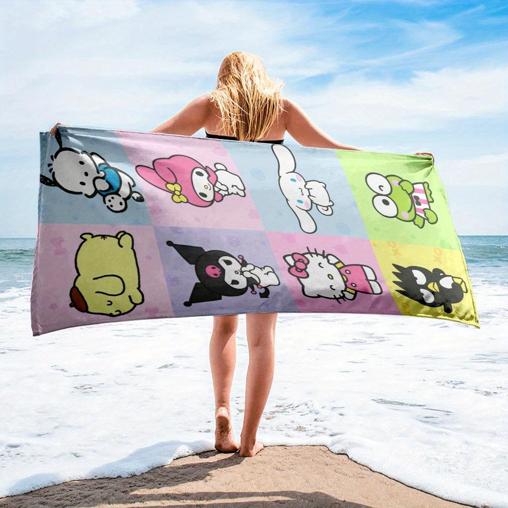 Sanrio Characters Beach Towel 2D Single Print Colorful Travel Accessory Absorbent Soft Adorable Cartoon-Themed Durable Beach Use