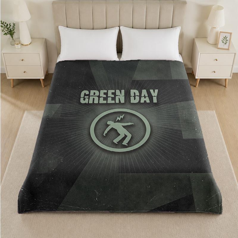 Green Day Print Flannel Blanket Cozy Lightweight Plush Throw Blanket For Bed Sofa Household Use