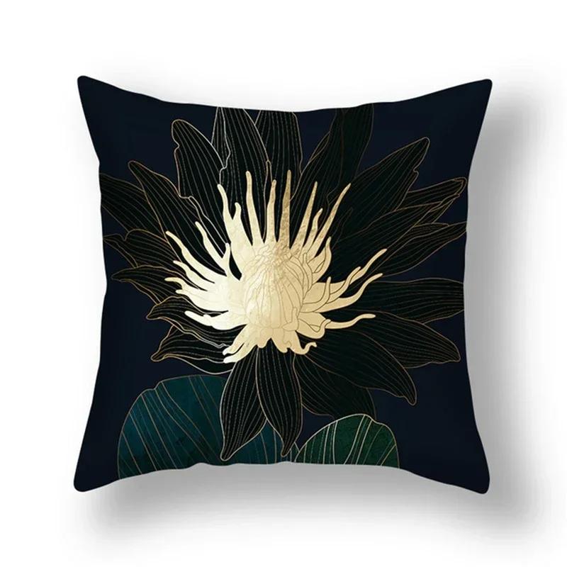 35/40/45CM Ginkgo Biloba Polyester Cushion Cover Waist Pillow Case Black Golden Leaves Living Room Chair Sofa Home Decoration