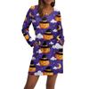 Women's Fashionable V-neck Long Sleeved Drawstring With Pocket Halloween Printed Casual Dress