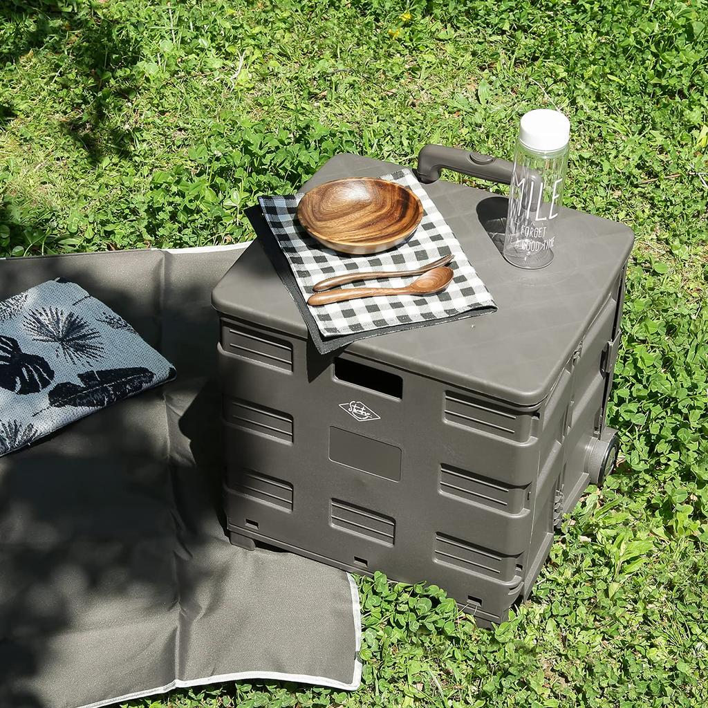 Fuji Boeki Carry Cart Folding Shopping Cart Width 45 X Depth 38 X Height 99cm Khaki Outdoor Compact with Lid Load Capacity 30kg 86442