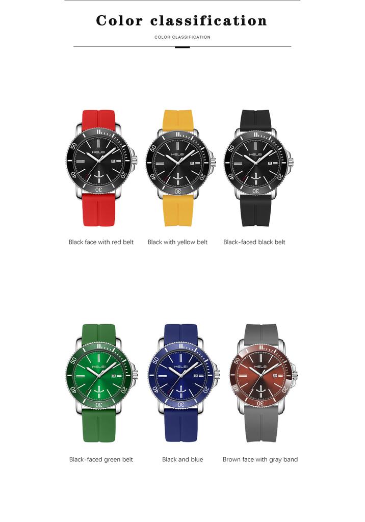 HELEI Sport Men Watch Top Brand Luxury Military Army Waterproof Male Clock Quartz Business Original Silicone Wristwatch 9002AJ