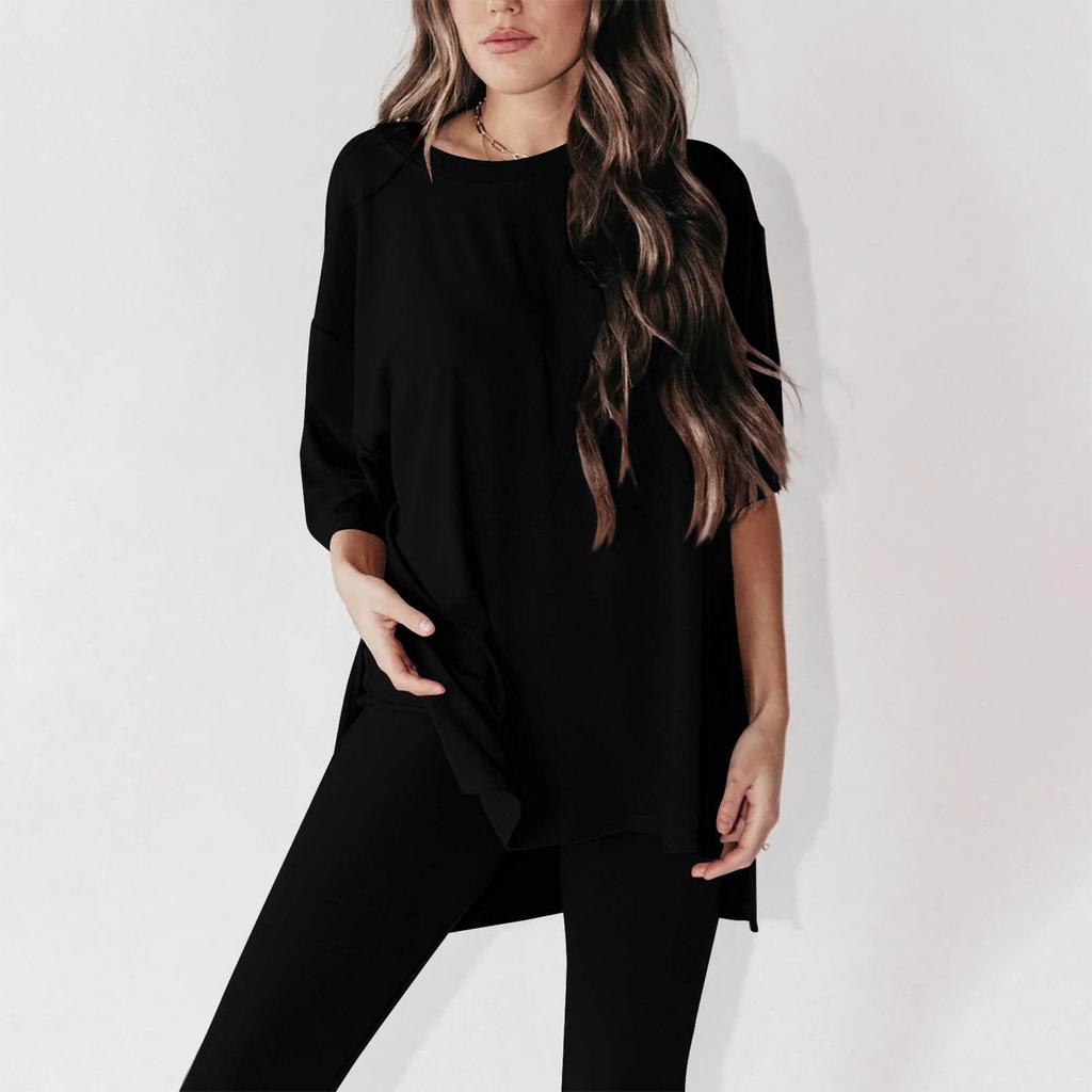 Женский летний комплект из 2 предметов с круглым вырезом и короткими рукавами, заниженными плечами, топ для больших мальчиков и обтягивающие байкерские шорты для йоги, комплект