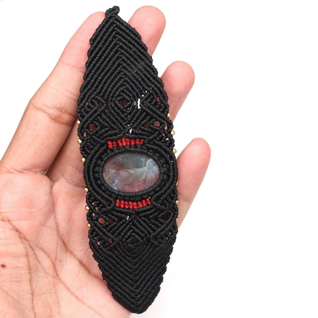 Браслет Bloodstone Macrame Stone Hemp Подвеска Регулируемые бусины Ювелирные изделия