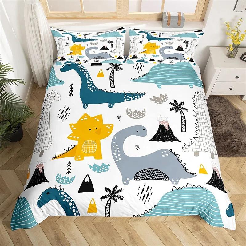 Cartoon Dinosaur Duvet Cover Cute Animal Bedding Set Microfiber Jungle Dino Christmas Theme Quilt Cover Single Double King Size