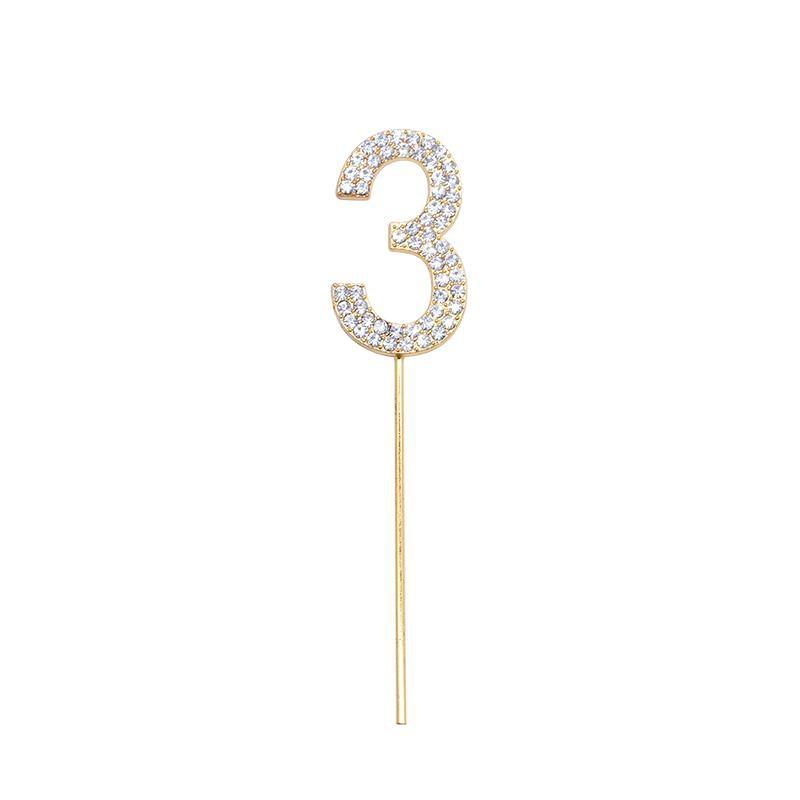 3PC miexdGlitter Alloy Rhinestone Number Cake Toppers Baby Shower Birthday Decoration Wedding Digital Cakes Dessert Decor