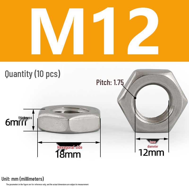 304 Stainless Steel Hex Thin Nut Cap - Sizes M2.5 to M20